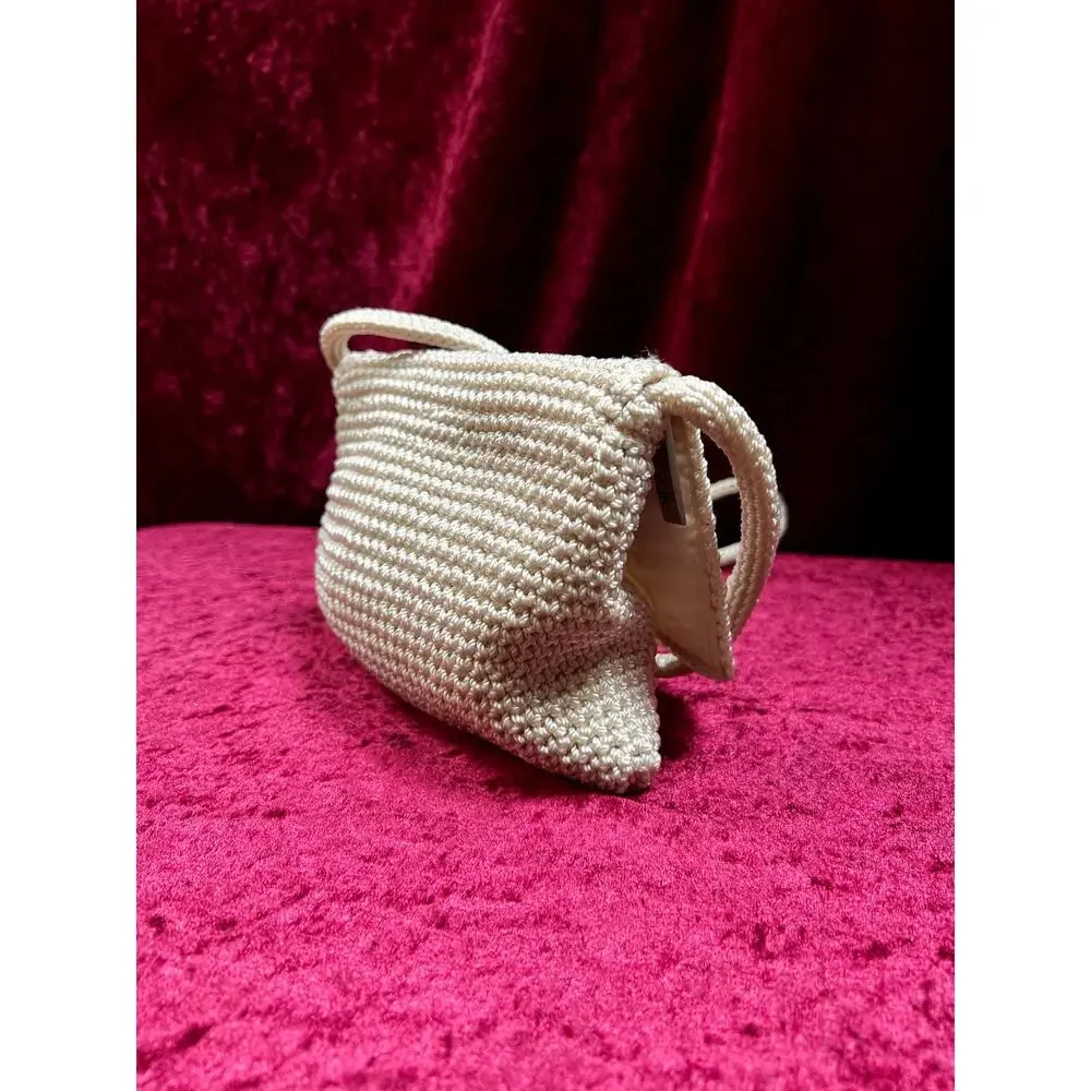 Vintage The Sak Crochet Crossbody Bag - Sandy White Mini Flap Purse